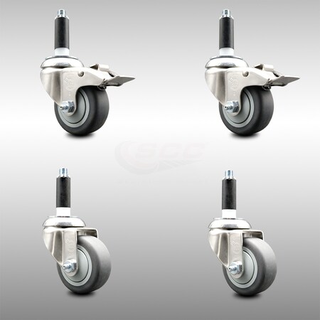 Service Caster 3 Inch 316SS Thermoplastic Rubber Swivel 7/8 Inch Stem Caster Lock Brake, 2PK SCC-SS316TTLEX20S314-TPRB-2-S-2-78